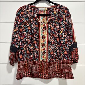 Figueroa & Flower boho floral print 3/4 sleeve top size PM